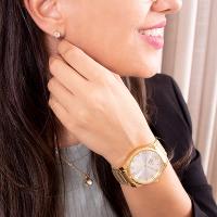 Relógio Feminino Dourado Champion Elegance CN27652W Prova D Agua + Colar e Brincos - 5