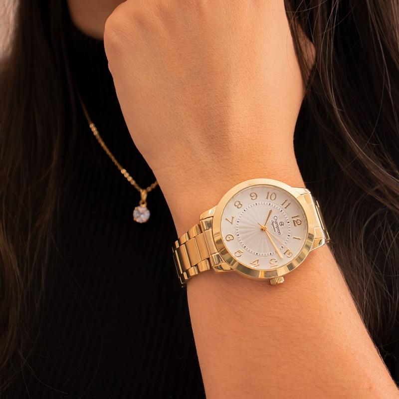 Relógio Feminino Dourado Champion Elegance CN25118W Prova D Agua + Colar e Brincos - 4