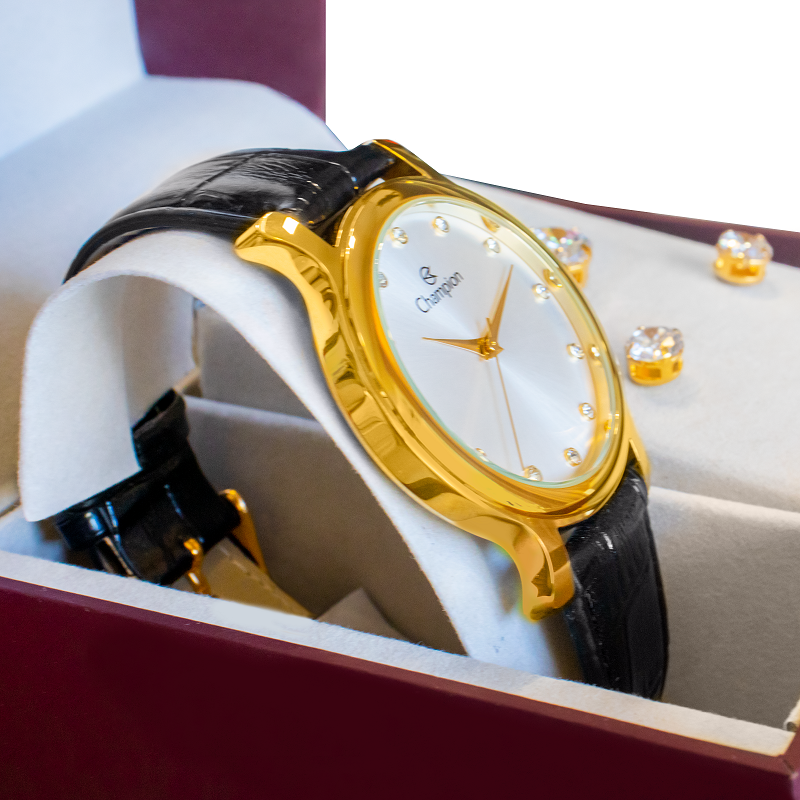 Relógio de Pulso Feminino Champion Couro CH22733B Colar e Brincos - 3