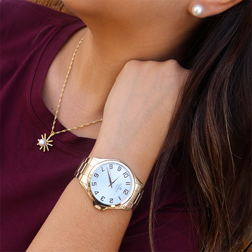 Relógio Champion Feminino Dourado Prova D´Agua CN26377W Colar e Brincos - 5