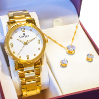 Relógio Champion Feminino Dourado Analógico CN29025W Colar e Brincos - 1