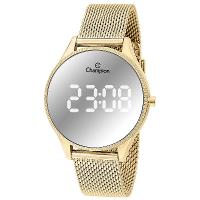 Relógio Feminino Dourado Champion Digital Espelhado CH40133B Kit Colar e Brincos - 1