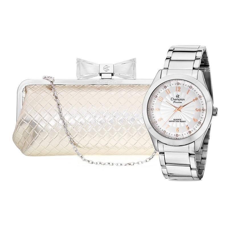 Relógio Feminino Champion Prata Rosé Analógico CN29410A + Bolsa Clutch - 1