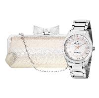Relógio Feminino Champion Prata Rosé Analógico CN29410A + Bolsa Clutch - 1