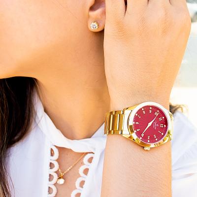 Relógio Feminino Dourado Champion Analógico Prova D'agua CN29409X Colar e Brincos