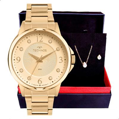 Relógio de Pulso Feminino Technos Dourado 2035MXR/1D Colar e Brincos