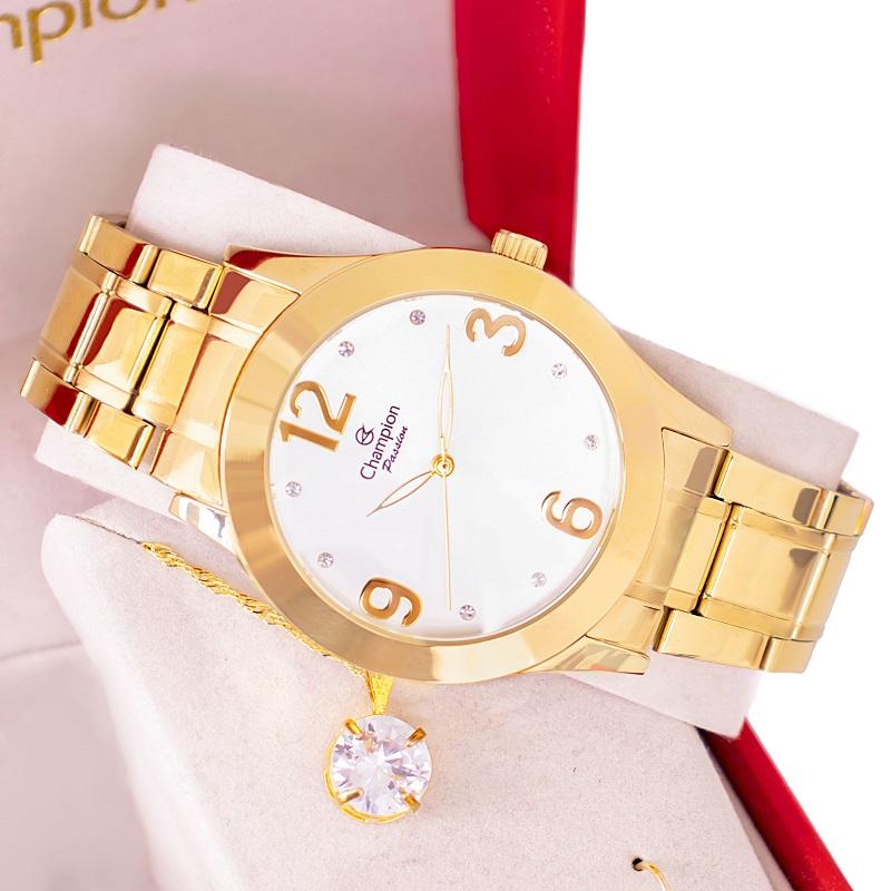 Relógio Champion Feminino Analógico Dourado CH24268D Colar e Brincos Prova D´Agua Garantia de Um Ano - 7