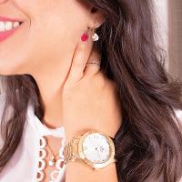 Relógio Champion Feminino Analógico Dourado CH24268D Colar e Brincos Prova D´Agua Garantia de Um Ano