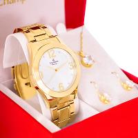 Relógio Champion Feminino Analógico Dourado CH24268D Colar e Brincos Prova D´Agua Garantia de Um Ano - 5