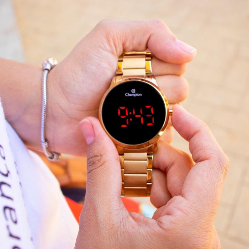 Relógio de Pulso Champion Feminino Digital Dourado CH40142H Colar e Brincos - 4