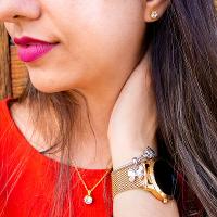 Relógio Champion Feminino Dourado Digital Led Vermelho CH40106H Kit Colar e Brincos - 2