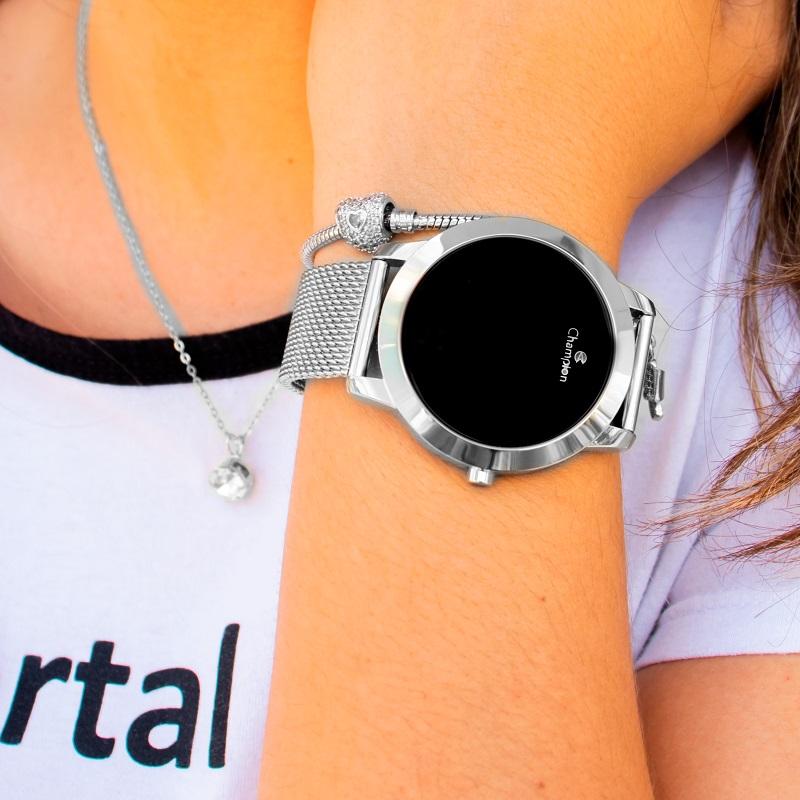 Relógio Champion Feminino Prata Digital Led Vermelho CH40106T Kit Colar e Brincos - 3