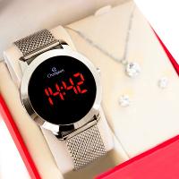 Relógio Champion Feminino Prata Digital Led Vermelho CH40106T Kit Colar e Brincos - 5