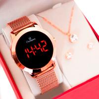 Relógio Champion Feminino Rosê Digital Led Vermelho CH40106Z Kit Colar e Brincos - 5
