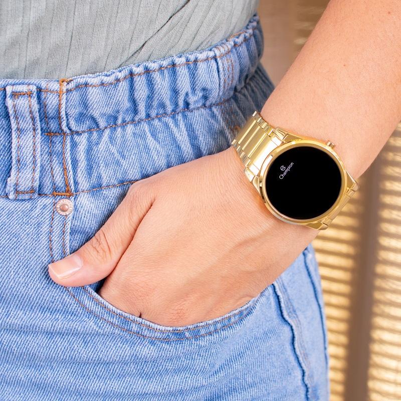 Relógio Feminino Champion Digital Dourado Led Vermelho CH40124H + Colar e Brincos - 5