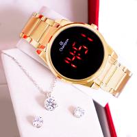Relógio Feminino Champion Digital Dourado Led Vermelho CH40124H + Colar e Brincos - 6