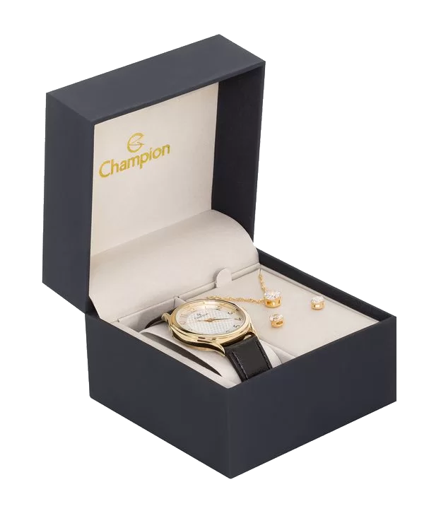 Relógio Champion Feminino Analógico Dourado Couro Colar e Brincos CH22706W - 4
