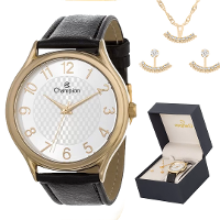 Relógio Champion Feminino Analógico Dourado Couro Colar e Brincos CH22706W - 3