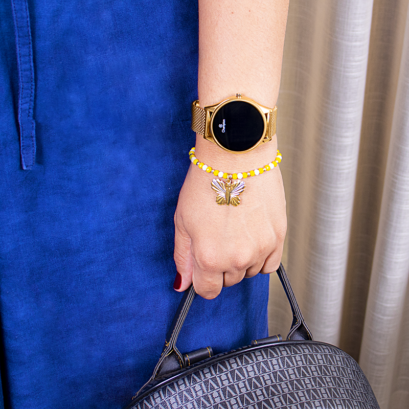 Relógio Champion Feminino Dourado Digital Led Vermelho CH40133V Colar e Brincos - 3