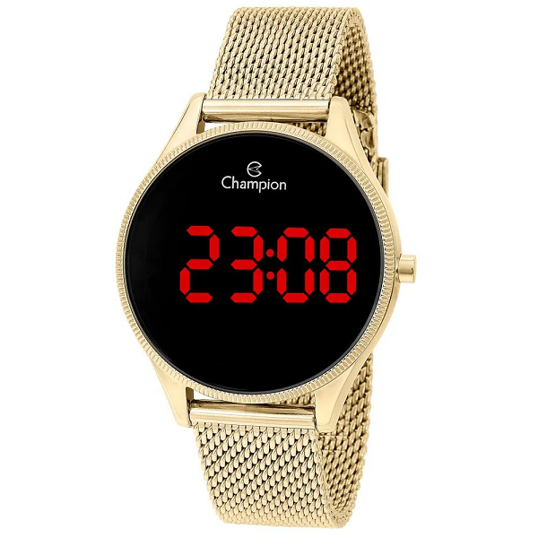 Relógio Champion Feminino Dourado Digital Led Vermelho CH40133V Colar e Brincos - 8