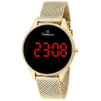 Relógio Champion Feminino Dourado Digital Led Vermelho CH40133V Colar e Brincos - 8