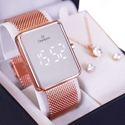 Relógio Feminino Champion Digital Espelhado Rosé CH40080Z