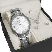 Relógio Feminino Champion Analógico Prata + Colar e Brincos CN29893C