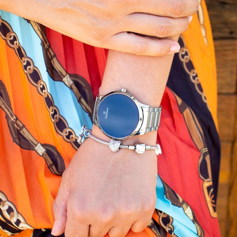 Relógio de Pulso Feminino Champion Digital Led Prata CH40142T Colar e Brincos - 2