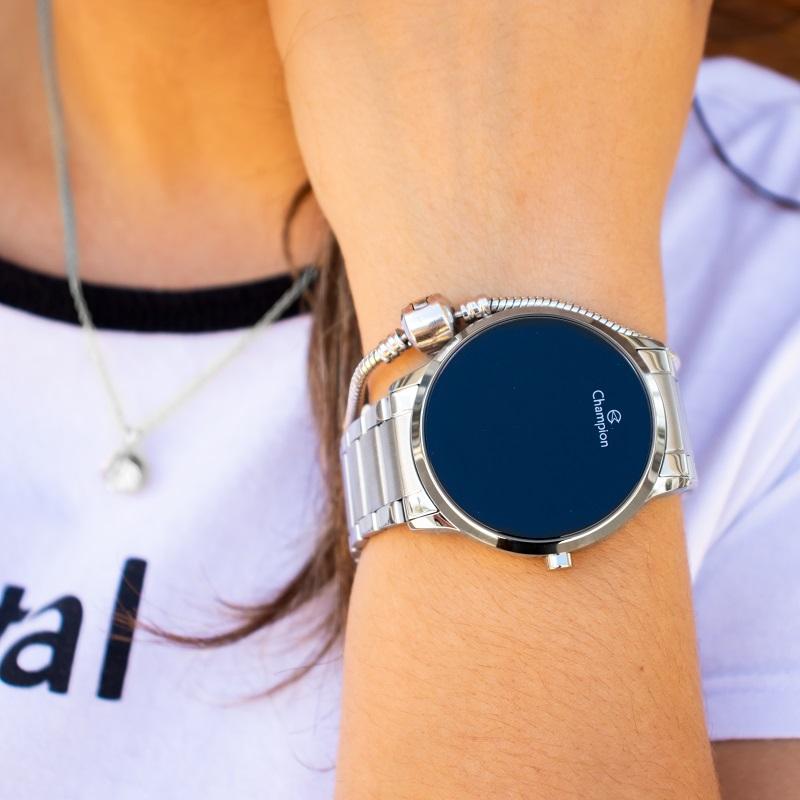 Relógio de Pulso Feminino Champion Digital Led Prata CH40142T Colar e Brincos - 3