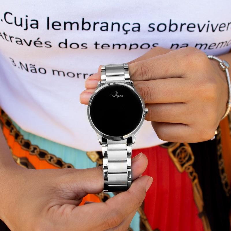 Relógio de Pulso Feminino Champion Digital Led Prata CH40142T Colar e Brincos - 4