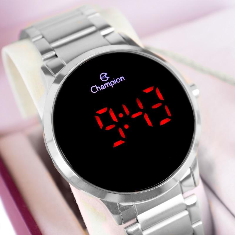 Relógio de Pulso Feminino Champion Digital Led Prata CH40142T Colar e Brincos - 5