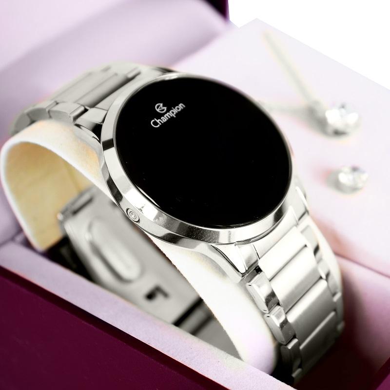 Relógio de Pulso Feminino Champion Digital Led Prata CH40142T Colar e Brincos - 6