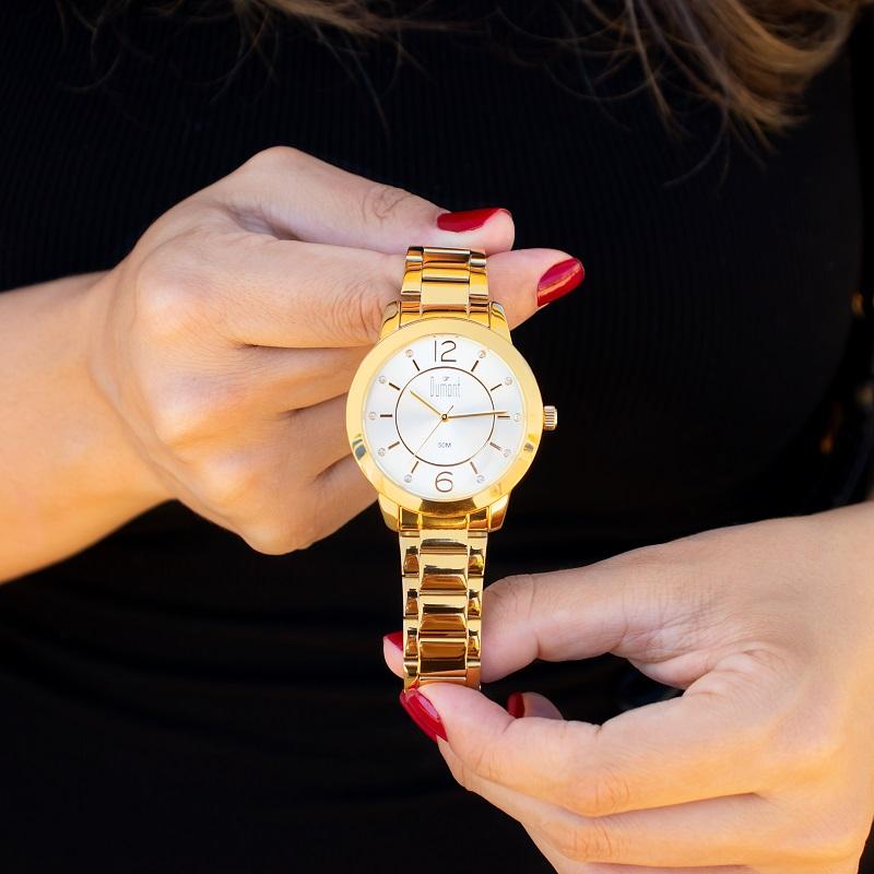 Relógio de Pulso Feminino Dumont Dourado Analógico DUPC21JAI/K1X Colar e Brincos - 2