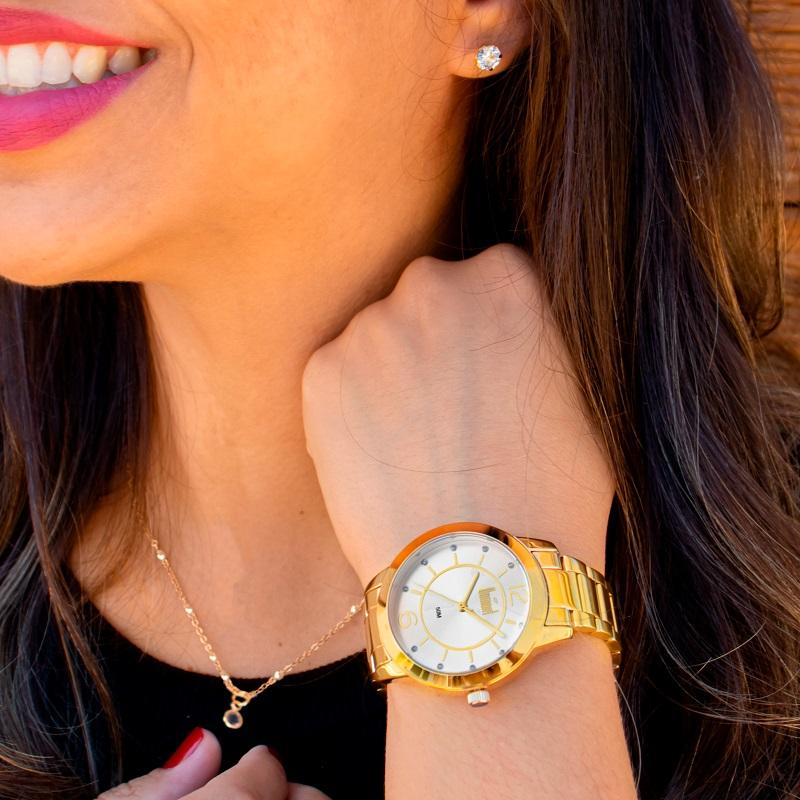 Relógio de Pulso Feminino Dumont Dourado Analógico DUPC21JAI/K1X Colar e Brincos - 4
