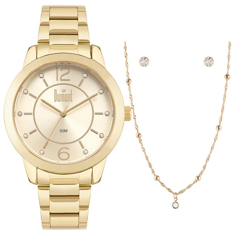 Relógio de Pulso Feminino Dumont Dourado Analógico DUPC21JAI/K1X Colar e Brincos - 6
