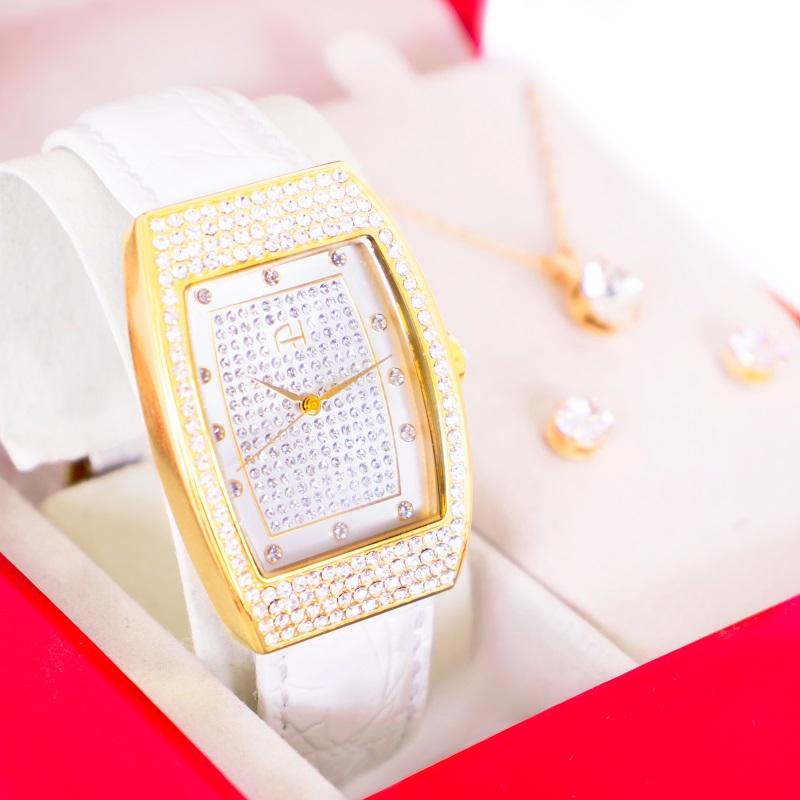 Relógio Feminino Champion Ana Hickmann Analógico Quadrado Couro Cristais AH28375B Colar e Brincos - 1