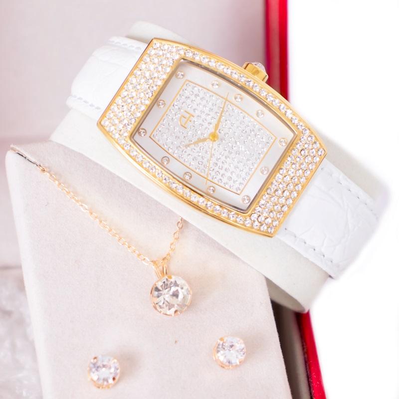 Relógio Feminino Champion Ana Hickmann Analógico Quadrado Couro Cristais AH28375B Colar e Brincos - 6