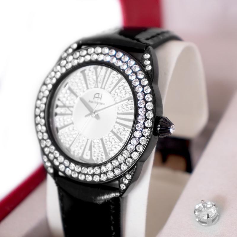 Relógio Feminino Champion Ana Hickmann Analógico Couro Preto Cristais AH28240Q Colar e Brincos - 5