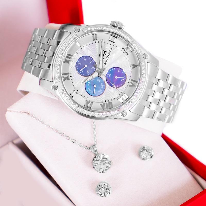 Relógio Champion Ana Hickmann Feminino Prata Multi-Função AH30308Q Kit Colar e Brincos - 5