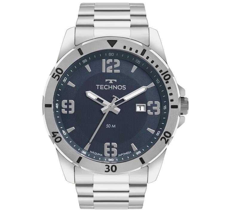 Relógio Masculino Technos Analógico Prata Militar À Prova d'Água 2115MYN/1A Calendário - 1