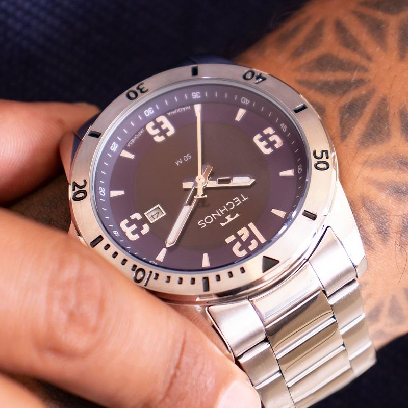 Relógio Masculino Technos Analógico Prata Militar À Prova d'Água 2115MYN/1A Calendário - 2