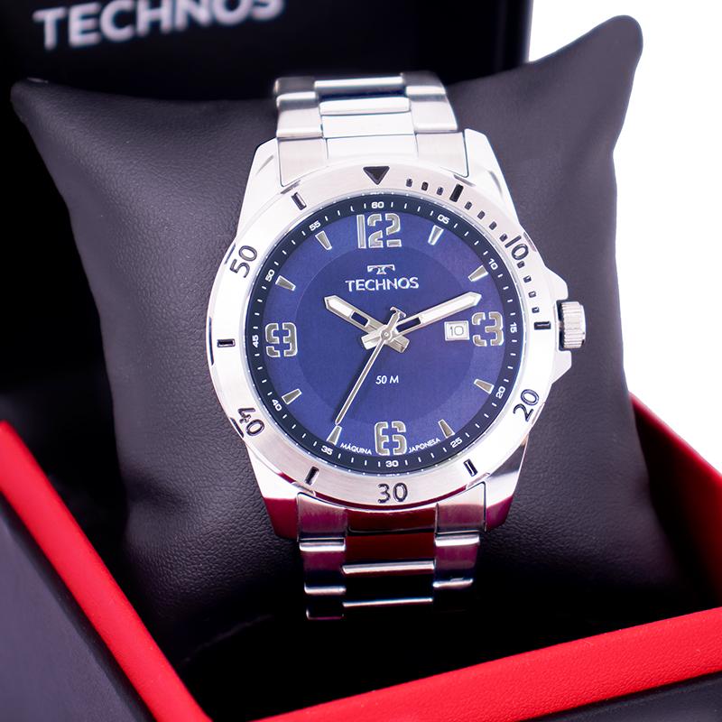 Relógio Masculino Technos Analógico Prata Militar À Prova d'Água 2115MYN/1A Calendário - 8