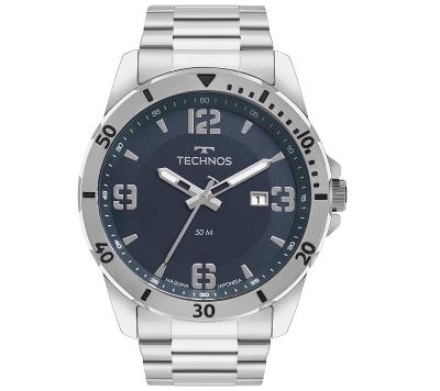 Relógio Masculino Technos Analógico Prata Militar À Prova d'Água 2115MYN/1A Calendário