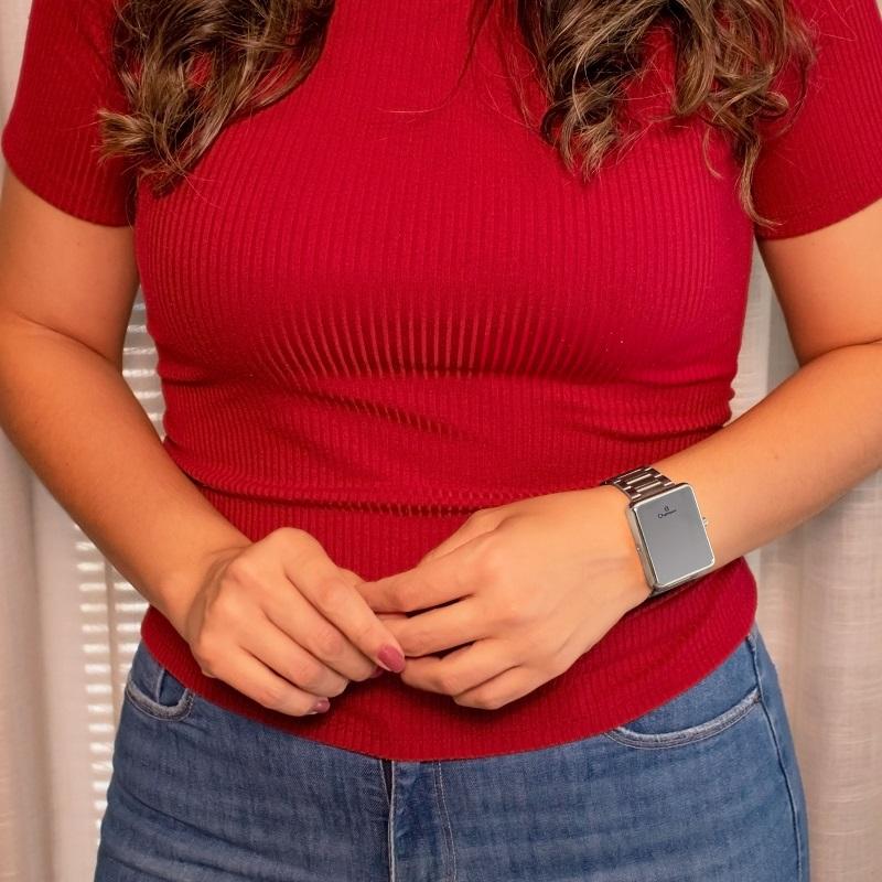 Kit Relógio Champion Feminino Digital Prata Espelhado Colar Brincos CH40086S - 5