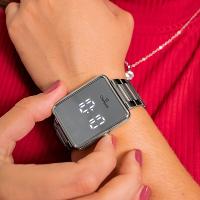 Kit Relógio Champion Feminino Digital Prata Espelhado Colar Brincos CH40086S - 3