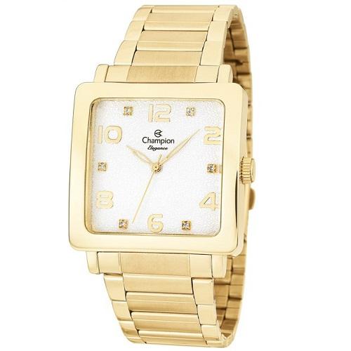 Relógio Champion Feminino Dourado Quadrado CN26582H Colar e Brincos - 7