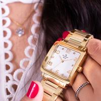 Relógio Champion Feminino Dourado Quadrado CN26582H Colar e Brincos - 2