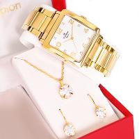 Relógio Champion Feminino Dourado Quadrado CN26582H Colar e Brincos - 5