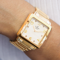Relógio Champion Feminino Dourado Quadrado CN26582H Colar e Brincos - 6