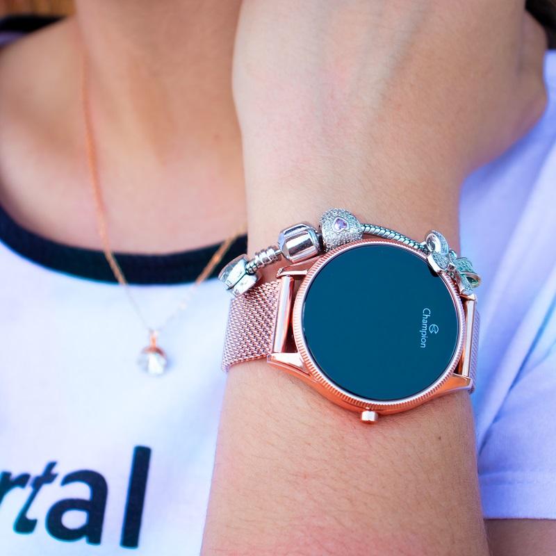 Relógio Champion Feminino Rosê Digital Led Vermelho CH40133P Kit Colar e Brincos - 2